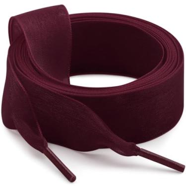 Imagem de WEGOODZF Cadarços de sapato de fita de cetim: cadarços de fio de neve planos de 2 cm para mulheres - 2 pares, 12 Deep Red, 55 inch (140CM)
