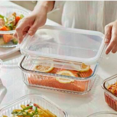 Imagem de Pote Ondulado Retangular Lancheira Resistente 1520ml 3un - Belo Vidro,