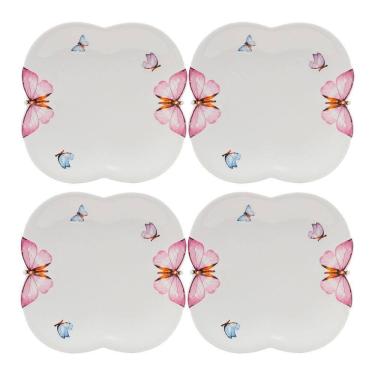 Imagem de Jogo 4 Prato De Sobremesa Borboletas 19cm Porcelana Branco Wolff