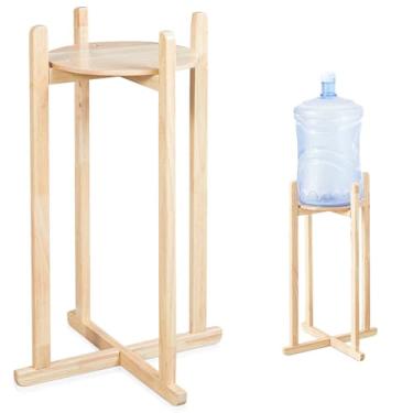 Imagem de Pinkunn Dispensador de água pintado de madeira de 68 cm, suporte de jarro para plantas de chão, moderno, minimalista, suporte de jarro de madeira com 1 prateleira redonda para potes de água e garrafas