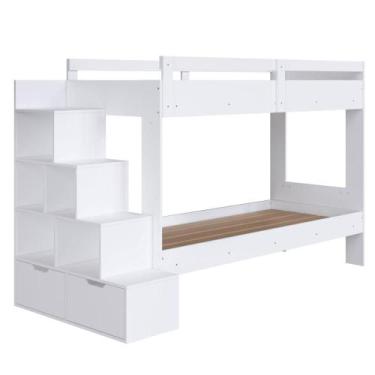 Imagem de Beliche Infantil com Escada, Nichos e Gavetas Branca - Completa Móveis