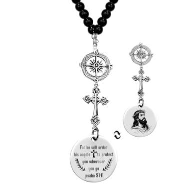 Imagem de DESKSA Presentes religiosos para mulheres e homens - Cruz para espelho retrovisor, salmo 91:11, versículo da Bíblia, acessórios de carro cristãos, pingentes de carro, presentes para motorista de