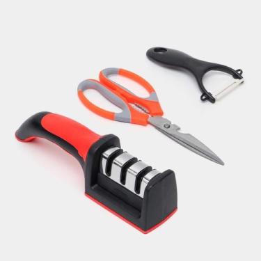 Imagem de Conjunto Amolador Afiador Profissional Facas Tesoura Cozinha - Kit Efi