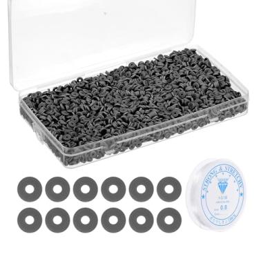 Imagem de PATIKIL Kit de 4000 peças de pulseira de contas de argila, 6 mm, contas espaçadoras de argila de polímero, disco, com cordão elástico para fazer joias de amizade, preto