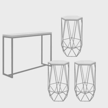Imagem de Kit 3 Banquetas Liz + 1 Mesa Bancada Mavie 150cm Industrial Ferro Cinza mdf Branco - Ahazzo Móveis