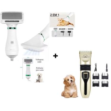 Imagem de Máquina De Tosa Para Pets Corta Pelo Sem Fio Cachorro Gato Coelho + 2 Em 1 Secador Cabelo Pente Escova Cão Gato Secar Port