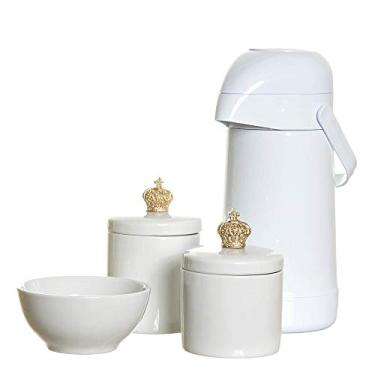 Imagem de Potinho de Mel Potes Garrafa E Molhadeira Com Corôa Quarto Bebê Menina Menino Branco