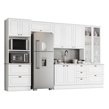 Imagem de Cozinha Completa Americana 5 Peças com Cristaleira - Móveis Henn Branco