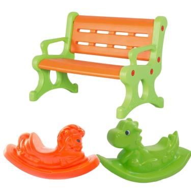Imagem de Cadeira Banco Decorativo-Banco Plástico Resistente com proteção uv + Balancinho Bebê Para Meninos e Meninas