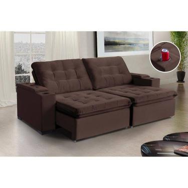 Imagem de Sofá Londres Com Porta Copo 4 Lugares 2,20cm - De Casa Décor Estofados Marrom