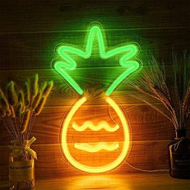 Imagem de AZHU Luz de guitarra neon 3D, placa de luz LED, luz noturna neon LED, luz de neon, decoração de parede LED alimentada por USB, sinal neon para quarto, quarto de crianças, bar, festa (abacaxi)