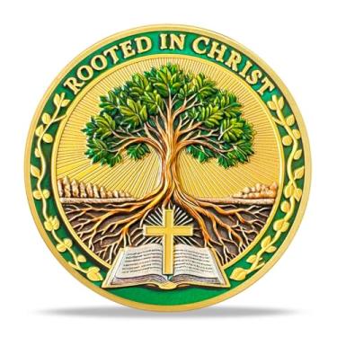 Imagem de RYUKENLM Moeda do Desafio Cristão Enraizado em Cristo Colossenses 2:6-7 Moedas Cristãs com Bíblia e Cruz Presente Cristão Inspirador para Homens e Mulheres