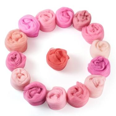 Imagem de Spritewelry 75 g Agulha Feltragem Lã Rosa Lã Roving para Agulha Feltragem Multicolorida Lã Giratória Macia para Feltragem Faça Você Mesmo Artesanato Suprimentos de Fiação à Mão