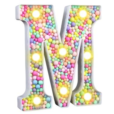 Imagem de CELYANRAL Letra M iluminada - Mosaico LED letreiro com letra macaron 3D arco-íris mesa centro de mesa para meninas luz noturna aniversário pastel doce tema decoração de festa