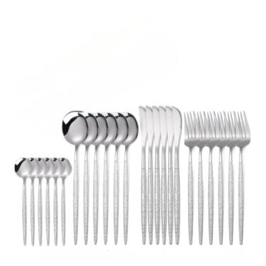 Imagem de Kit 24 Jogo De Talheres Aço Inoxidável 416 Suprimentos Cozinha de Dourados Festa(Textura Prata Kit24)