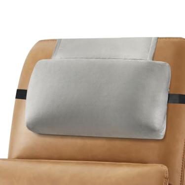 Imagem de Travesseiro reclinável de cabeça, ajustável, desfiado, de espuma viscoelástica para cadeiras reclináveis, almofada de veludo antiderrapante para alívio da dor e pescoço para viagem, casa, poltrona