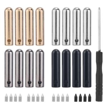 Imagem de Mikovivi 16 pontas de cadarço com parafusos e chave de fenda, 4 cores de 4 mm cabeça redonda de liga metálica pontas de renda para moletons com capuz, tênis, reparo e design DIY, Multicolorido