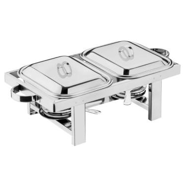 Imagem de Rechaud Duplo com Tampa 3L Retangular 2 Cubas Aço Inox Restaurante Hotel Perfectha
