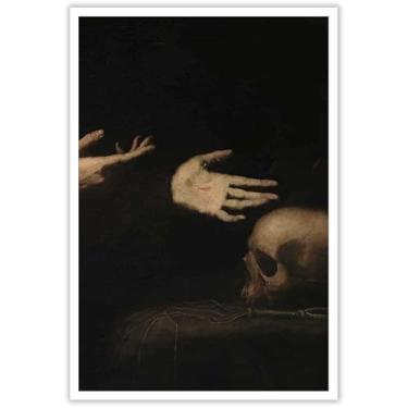 Imagem de Pôster de caveira retrô, bruxaria, terror, decoração de parede, estilo gótico, dia das bruxas, estilo universitário, escuro, adequado para meninos e meninas, sala de estar, quarto, decoração 30 x 40