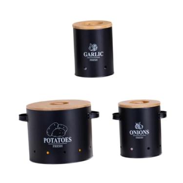 Imagem de Ｂｅｓｇａ 3pcs de cebola batata alho armazenamento de cozinha latas vegetais versáteis rústicos com orifícios aerjados para de piqueniques, Preto