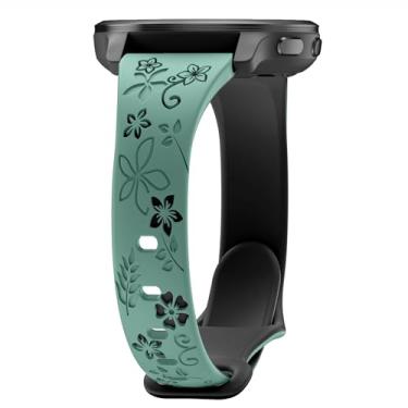 Imagem de Laband Pulseira de relógio com gravação floral de 20 mm compatível com Garmin Vivoactive 6/Vivoactive 5/3/3 Music/Forerunner 570 42 mm/165/55/245/645 Music, pulseira fofa em relevo de silicone macio e