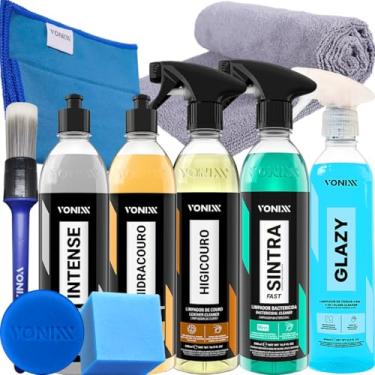 Imagem de kit Sujeira de Carro Limpador Bactericida Sintra Fast Renovador de Plasticos Intense Limpa Vidros Glazy Limpeza e Hidratação de Couro Higicouro Vonixx