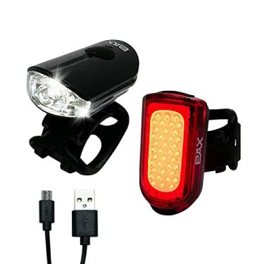 Imagem de PAX Conjunto de luzes de segurança USB recarregáveis, luz frontal e traseira para bicicleta, padrão IPX4 à prova d'água, modo multiluz, fácil de usar, leve para bicicleta de montanha ou estrada