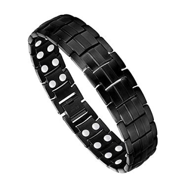 Imagem de Feraco Pulseiras magnéticas masculinas para alívio de artrite e dor nas articulações, pulseira de terapia magnética de aço de titânio para homens com ímãs de fileira dupla ajustáveis, Length: 8.66