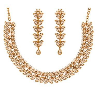 Imagem de Touchstone Conjunto de joias de casamento indiano colares tradicionais de ouro para mulheres conjuntos de strass estilo glamour hollywood pedra cristal fantasia de noiva colar dourado, Strass, Sem
