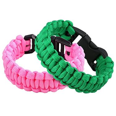 Imagem de Sportmusies Pulseira de paraquedas de emergência de sobrevivência ao ar livre corda de paraquedas mil-spec 350, essencial para caminhadas, viagens, acampamento, pacote com 2, rosa e verde