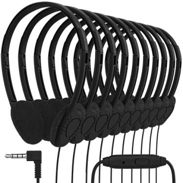 Imagem de Maeline Fones de ouvido para estudantes em massa com microfone para sala de aula, escola, biblioteca, avião, aprendizagem on-line e viagens para crianças, plugue de fone de ouvido de 3,5 mm - pacote