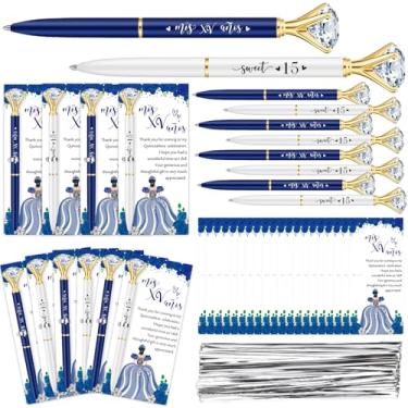 Imagem de Gilprop Conjunto de 50 lembrancinhas de festa de quinze anos para convidados, 15 canetas de diamante, canetas esferográficas chiques Mis XV Años com cartões de agradecimento e gravatas, presentes de