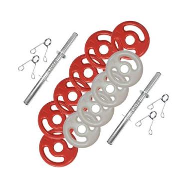 Imagem de Kit Halteres De Anilhas Emborrachadas 14kg E Barras Fitness - SEPO