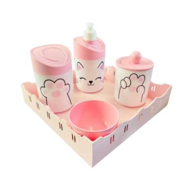 Imagem de Kit Higiene Baby Gatinha Menina c/bandeja MDF - Dóia Kids, Gatinha/Tam