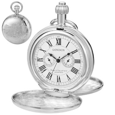 Imagem de Alwesam Relógio de bolso de cobre, trem ferroviário, steampunk, mecânico, londres, caixa dupla, relógios masculinos com correntes e caixas presentes de aniversário de formatura de Natal, dia dos pais