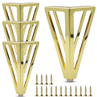 Imagem de Jaswass Conjunto de 4 pernas de móveis de metal dourado de 15 cm, pés resistentes de sofá/armário/mesa, substituição de pés de sofá dourados (triângulo dourado)