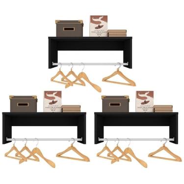 Imagem de Kit 3 Nichos Cabideiros Suspensos Berlim Preto - Lumil Móveis
