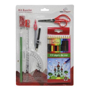 Imagem de Kit Material Escolar 20 Peças Lápis Régua Tesoura Compasso Esquadro Lá