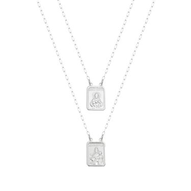 Imagem de Escapulário Prata 925 Nossa Senhora do Carmo e Sagrado Coração de Jesus, Elo 1.5mm, 60cm