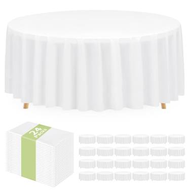 Imagem de EVSGSONL 24 pacotes de toalha de mesa redonda de plástico branco branco 304 cm capas de mesa redondas descartáveis para festa/casamento/banquete/piqueniquete/aniversário