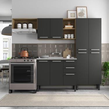 Imagem de Cozinha Completa C/ Pia Samba Bertolini - Grafite/carvalho