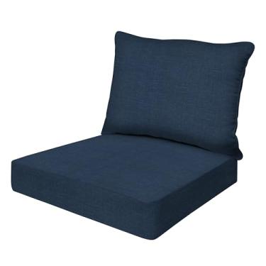 Imagem de Honeycomb Essentials Almofada de assento profundo para ambientes externos, 61 cm x 61 cm, almofada para cadeira de pátio azul marinho com textura Hampton