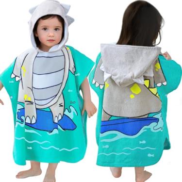 Imagem de VOOVA & MOVAS Toalhas poncho para bebês, grandes (2 a 4 anos, 48 x 48 cm) feitas de 100% algodão macio, roupão absorvente para meninos, perfeito para piscina | natação | banho | praia, dinossauro