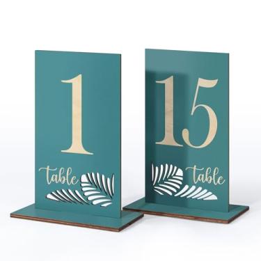 Imagem de HZGUEOSTB Números De Mesa Madeira 1-15, 3,2 X 5,8" Placas Casamento Azuis Rústicas Dupla Face Com Base, Centro Para Decoração Banquetes, Restaurantes E Festas (Azul, 1-15)