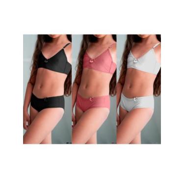 Imagem de Kit Três Conjuntos de Sutiã e Calcinha Feminino Menina Moça Poliamida 