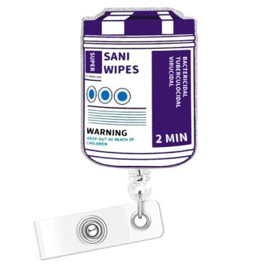 Imagem de Horee Carretel de crachá de enfermeira, porta-cartão de identificação retrátil com clipe jacaré, suporte de crachá de acrílico brilhante, design divertido e depurado (garrafa roxa)