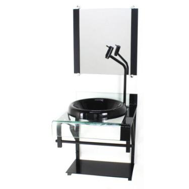 Imagem de Gabinete de vidro 40cm para banheiro curvado duplo pp cuba chapéu pret