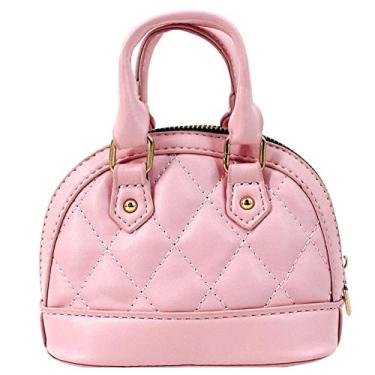 Imagem de Aisa Bolsa feminina com alça superior de poliuretano com estampa de losango, bolsa transversal tipo carteira para moedas, rosa, mini size