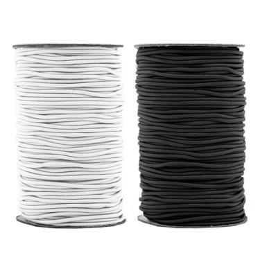 Imagem de Mandala Crafts Cordão elástico preto e branco de 2 mm para fabricação de joias - 150 m cordão elástico redondo para fazer pulseiras - Cordão elástico para artesanato com miçangas
