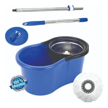 Imagem de Balde Mop Esfregão Giratório 360° com Centrífuga Inox 8L - Limpeza Prática e Pesada, Cabo Ajustável de Inox e Rodízio Antiderrapante.